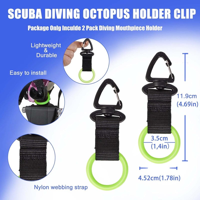 JUSTOOP Store Scuba Octopus Mouthpiece Holder,Silicone Octopus Holder for Scuba Diving 0cto Mouthpiece Keeper for 2nd Stage Regulator Octopus Retainer with Spring Clip,2 PCS,Green/Yellow - Image 4